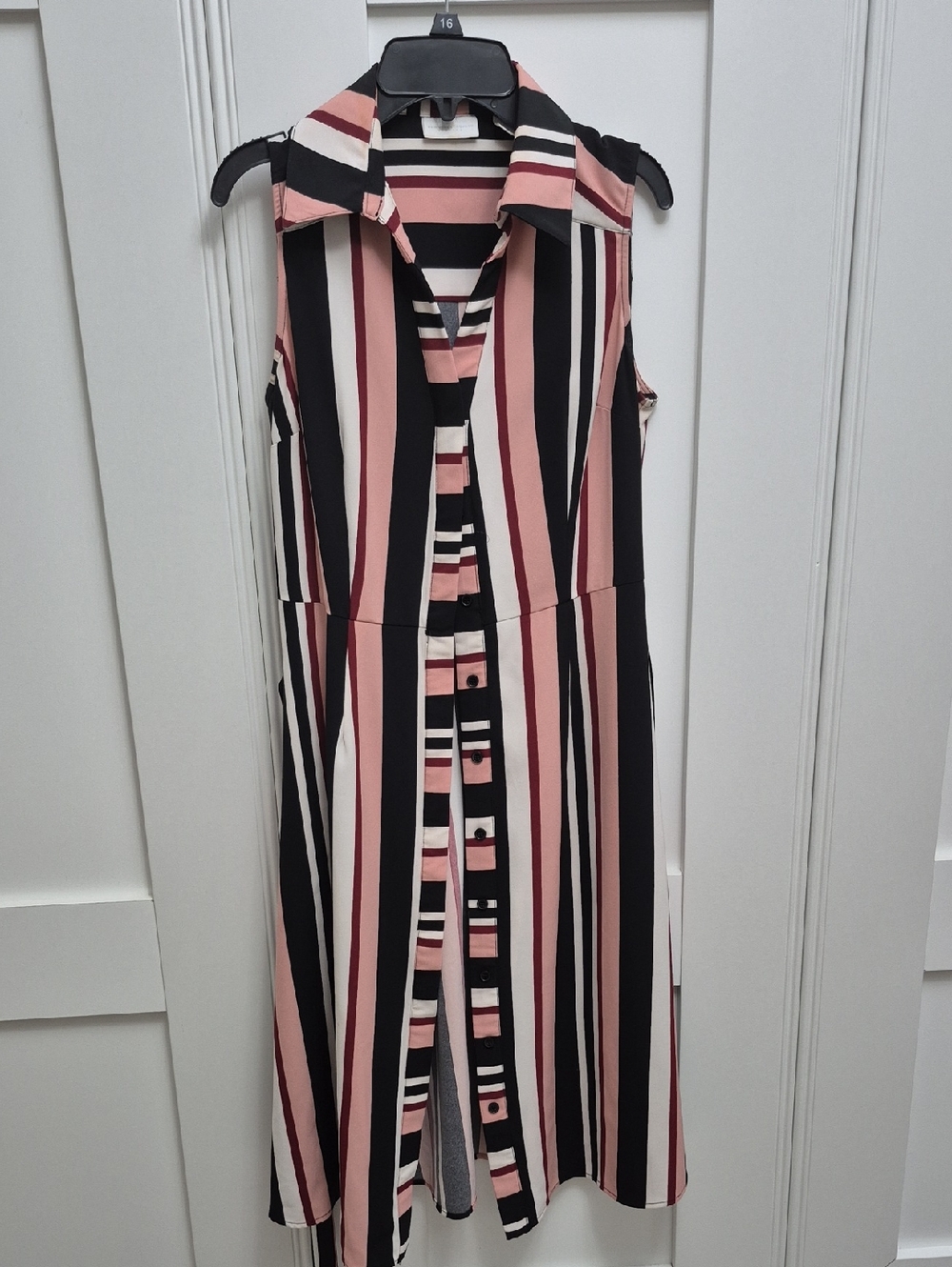 New York & Company Sleeveless Striped Midi Dress - Pink, Black & Cream